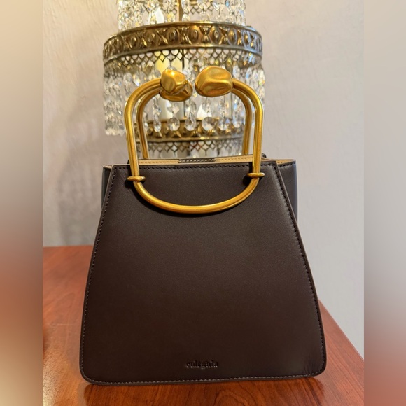 Cult Gaia Maxine Mini Bag Luwak Brown Leather Gold Handle NEW with dustbag - Picture 3 of 9